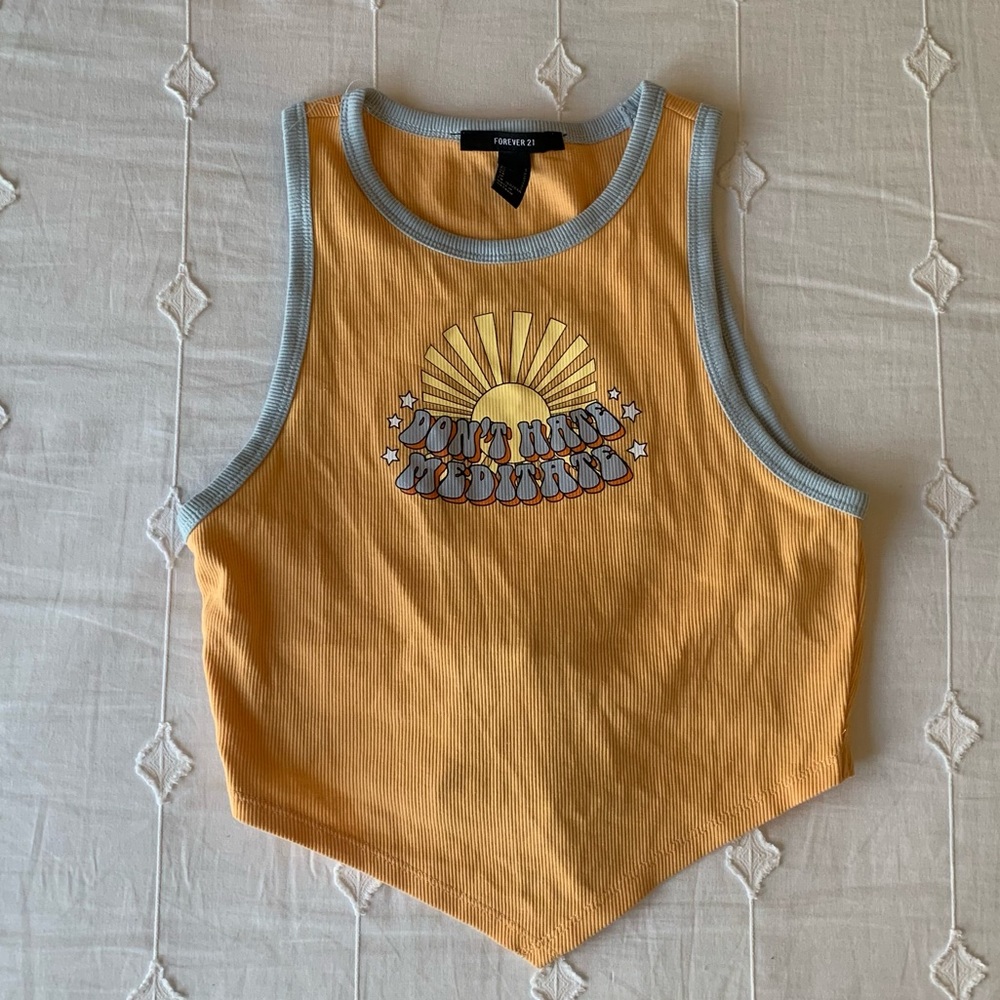 Forever 21 Don’t Hate Meditate Graphic Tied Back Top